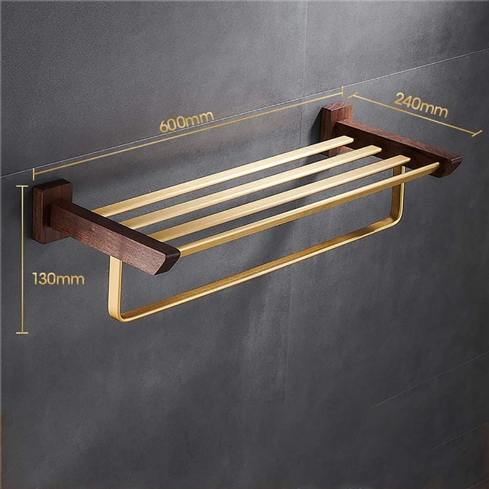Towel Rack – Heavy Duty Wall-Mounted Towel Bar, Black Walnut & Aluminum, Brushed Gold & Coffee, Dual Installation for Bathroom, Kitchen, Hotel