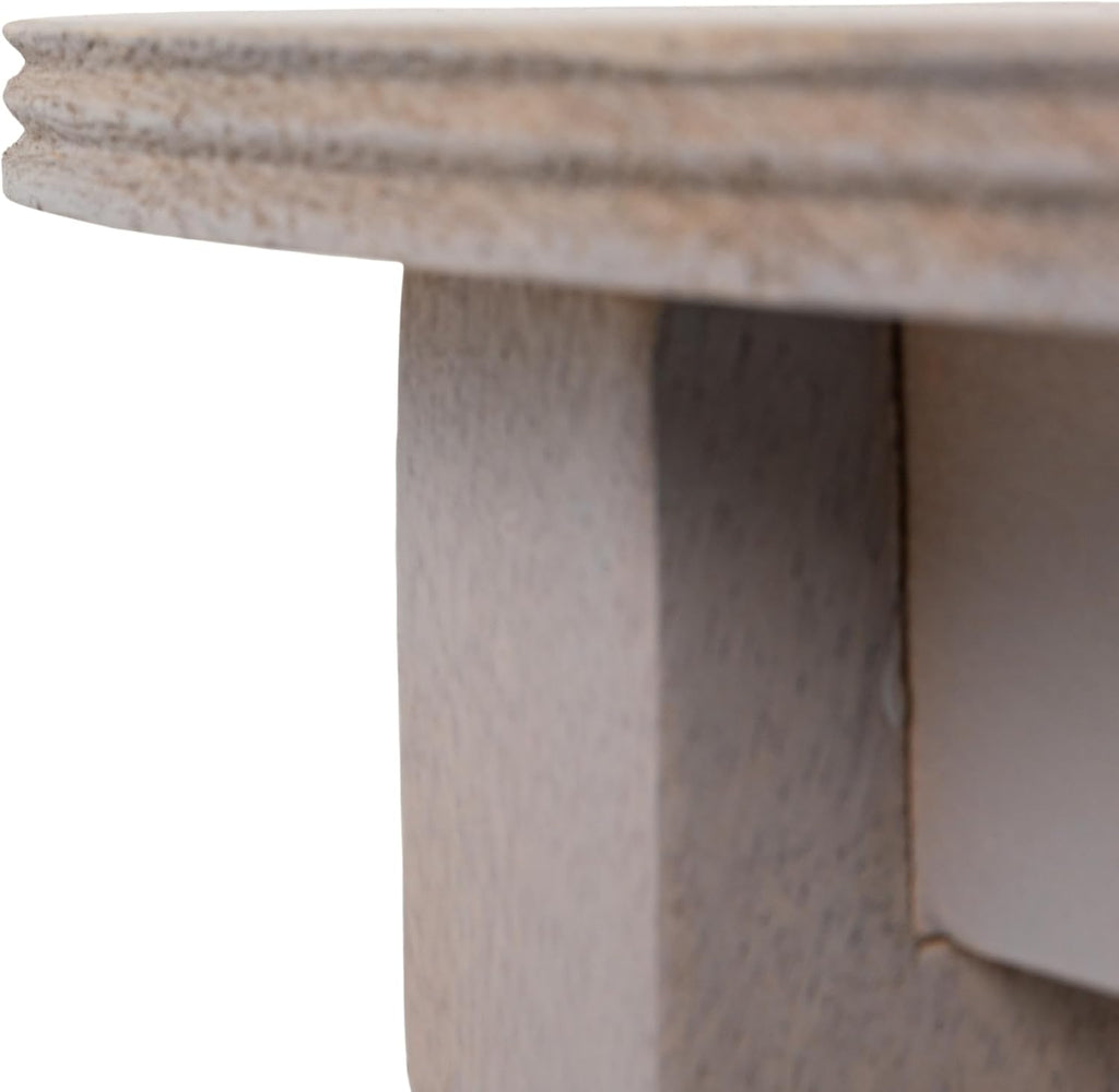 Creative Co-Op Round Solid Wood End Table with 2 Woven Cane Shelves, Grey Washed