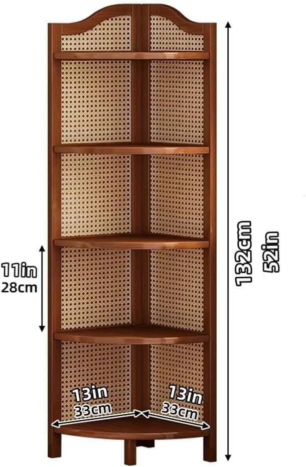 Corner Shelf Bookshelf 5-Tier, Multi-Tier Corner Shelves, Rattan Wall Shelf Display Stand, Wall Corner Bookshelf Multi Unit Organizer Rack with Legs for Living Room Decor, Small Space
