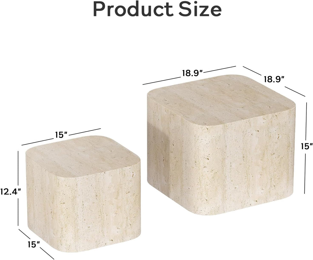 Nesting Coffee Table Set of 2, Modern Coffee Table and End Table Sets, Small Wooden Nesting Side Tables for Living Room Bedroom Apartment(Travertine)