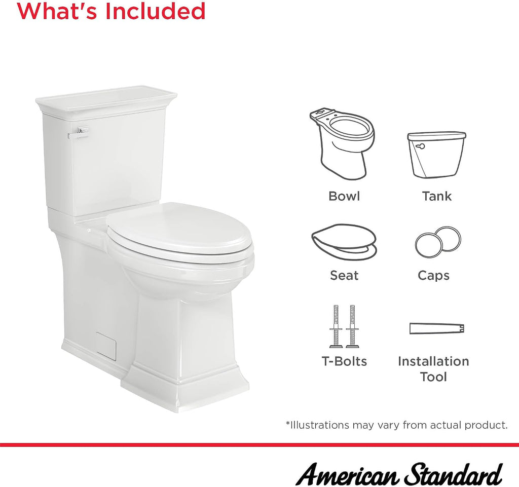 American Standard 281AA104.020 Two-Piece Town Square S Toilet with Seat, Elongated Front, Chair Height, White, 1.28 GPF
