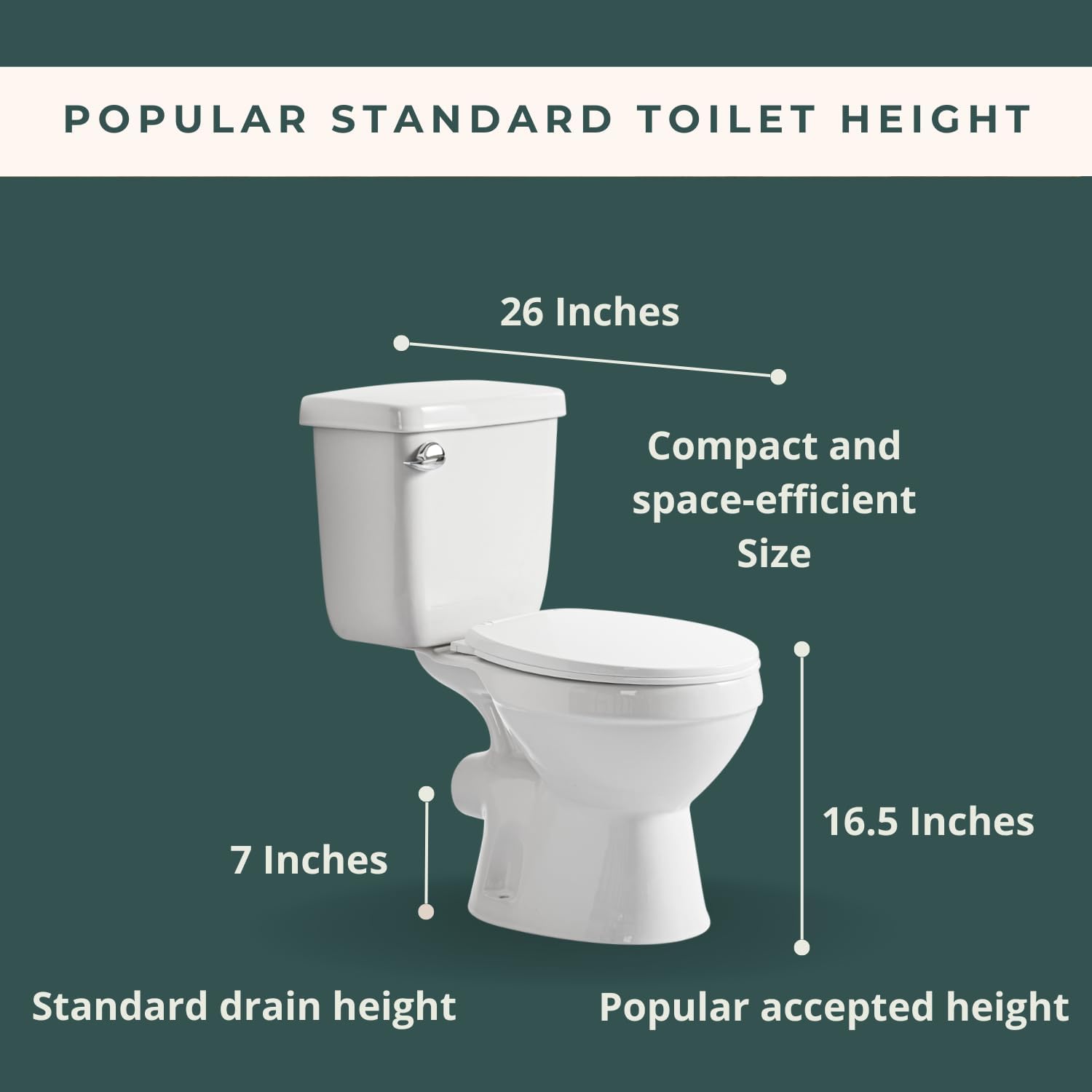 Compact 16.5' Two-Piece Rear Outlet Toilet, Extra Two Types Extension Pipes For Easy Installation, P-Trap & 7' Rough-in Back Discharge, Soft-Close Seat, Powerful Eco-Friendly Flush White