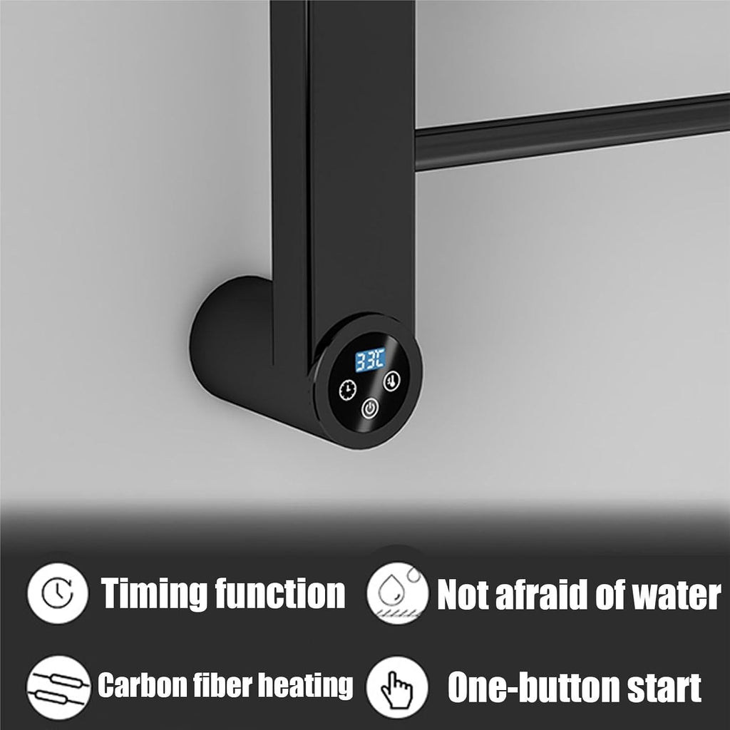 Towel Warmer Black,Wall Mounted S for Bathroom,Stainless Steel Heated Towel Rack, Drying with Intelligent Touch Screen Timer-White(Black)