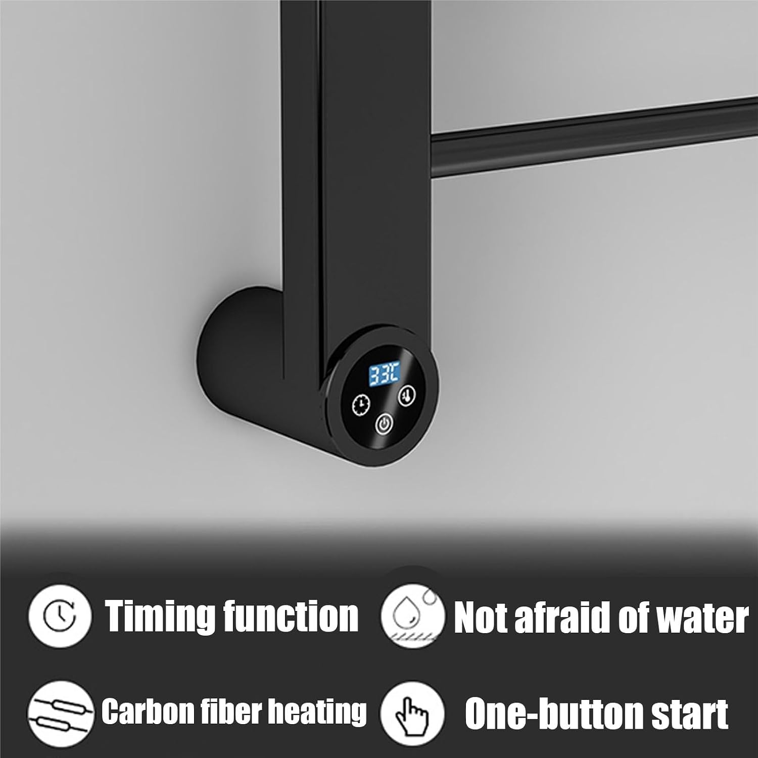 Towel Warmer Black,Wall Mounted S for Bathroom,Stainless Steel Heated Towel Rack, Drying with Intelligent Touch Screen Timer-White(Black)