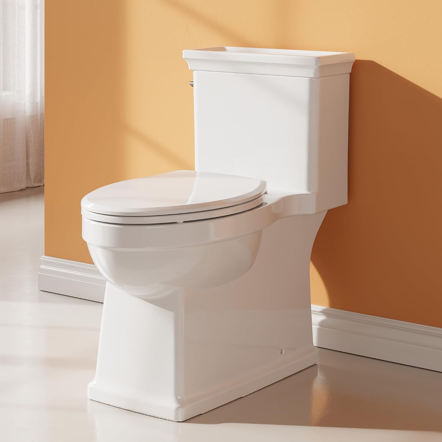 IDEALHOUSE One-Piece Toilet, 1.28 GPF Powerful Flush System, 16.5 Inch Comfort Height, 19 Inch Extended Bowl, Slow Close Seat, 12 Inch Rough in, White