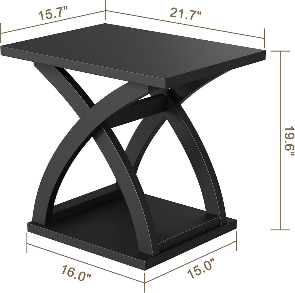 ChooChoo End Side Table Set of 2, Modern End Table with Storage Shelf, X-Design Side Table Living Room