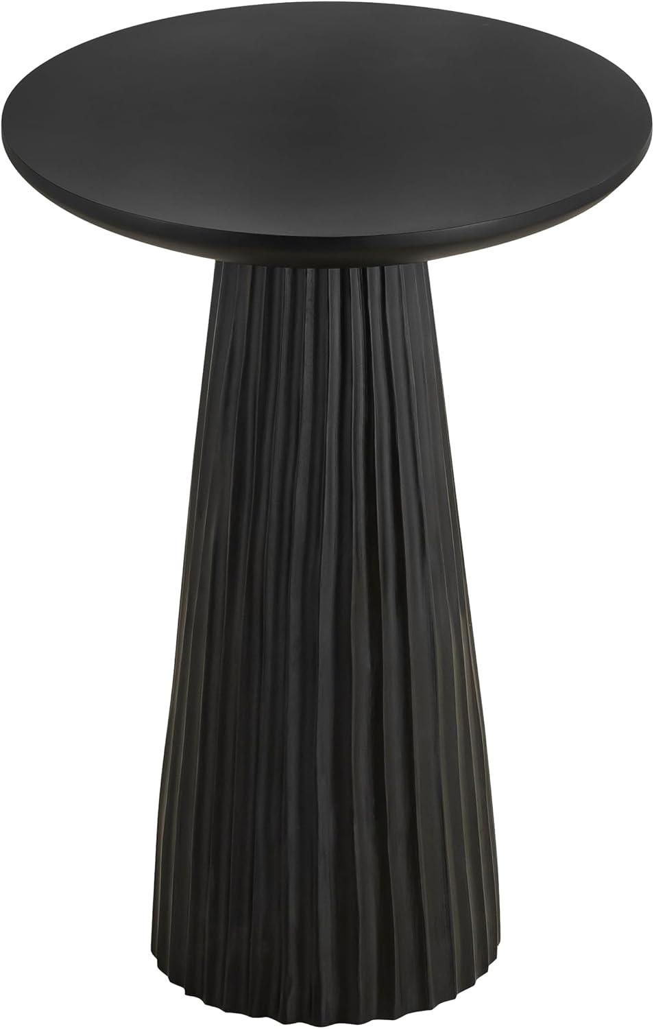 Jai Black Wood Side Table – 15.25' Round End Table – Modern Ribbed Accent Table for Living Room, Bedroom, Bedside Storage – Contemporary Mango Wood Small Space Furniture