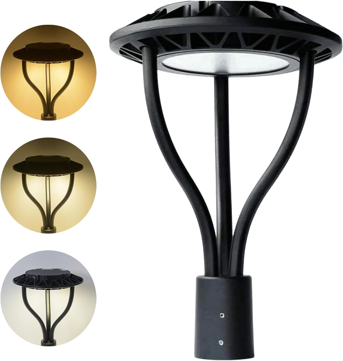 OSTEK LED Post Top Light with Dusk to Dawn Photocell, 20W/30W/40W/60W Power Selectable, 3CCT 3000k-4000k-5000k, Outdoor Post Pole Light for Garden Pathway Street Lighting, 100-277VAC