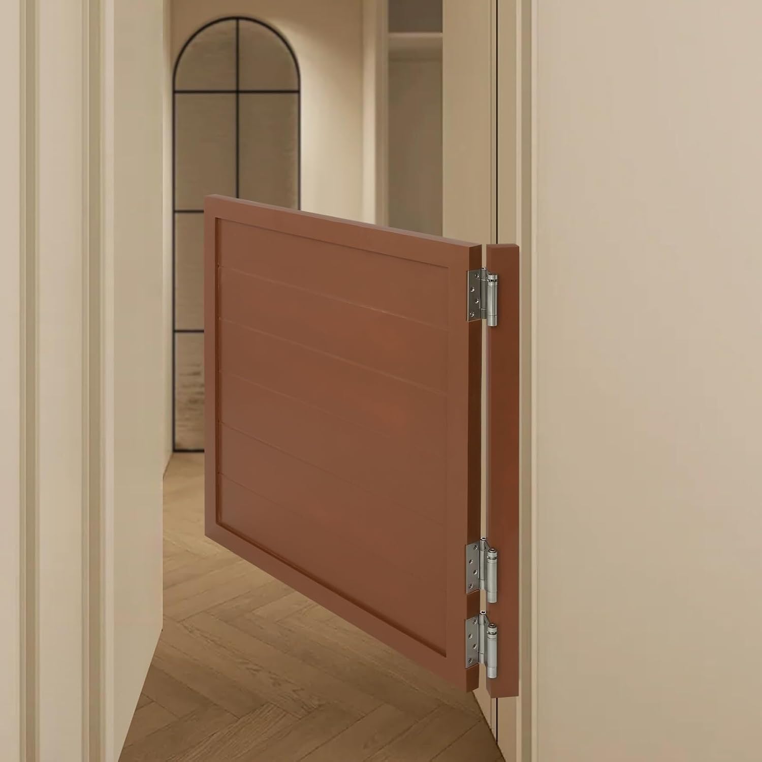 Swinging Doors Cafe Doors, Saloon Half Door, Interior Wood Swing Door for Hallway Kitchen Bar Pub Entrance Partition, Single Door with 3 Spring Hinges(Brown,35.4x35.4in)