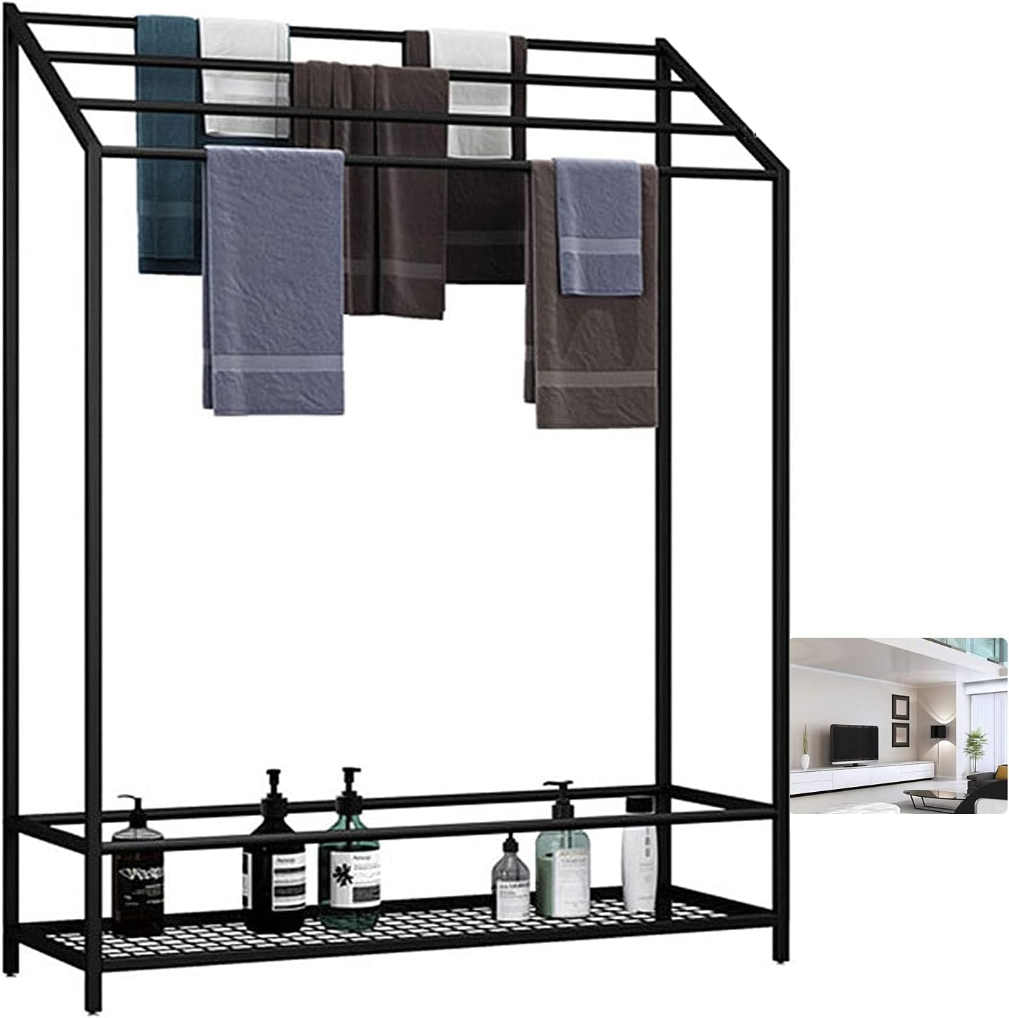 Exquisite Bathroom Shelves 4 Bar Freestanding Towel Rack, Bathroom Towel Holder with Shelf, Portable Metal Towel Hanger Stand Alone, Easy to Installation