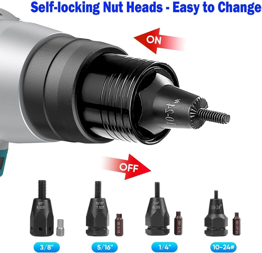 2-IN-1 Cordless Rivet/Rivet Nut Gun Electric Rivet Nut Tool For Nuts(10/24', 1/4', 5/16', 3/8'), Battery Powered Pop Rivet Gun for Rivets(1/8'', 5/32'', 3/16'), Auto/Manual, Memory Mode, 5.0Ah Battery