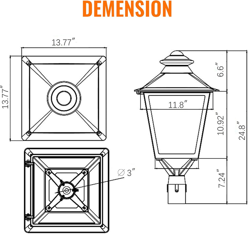 60W-50W-30W (Tunable) LED Post Top Light with Photocell - 3000K/4000K/5000K LED Pathway Pole Lights - 7800LM Outdoor Garden Lighting Fixture Dusk to Dawn Parking Lot Area Light