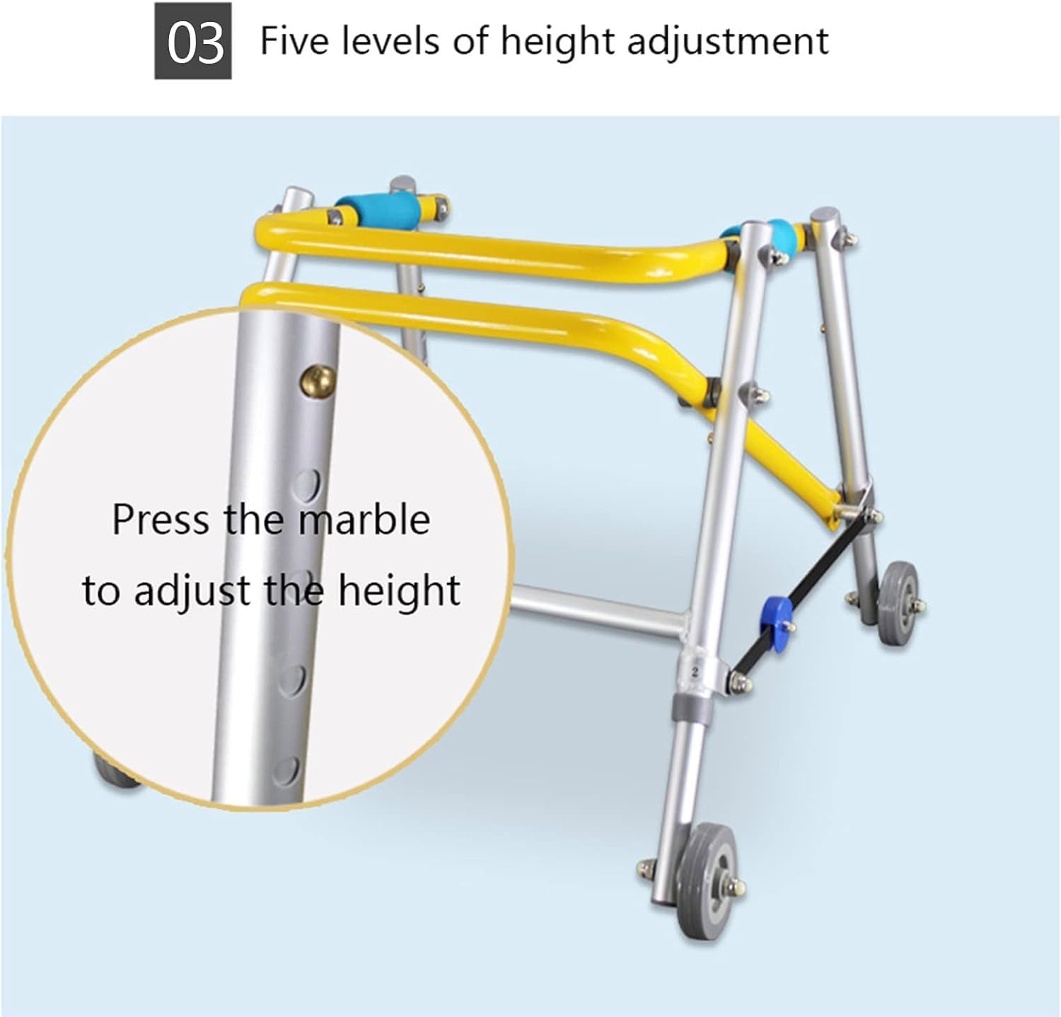 Gait Trainer, Folding Children's Walker Four-Wheeled Standing Training Walker Disability Fracture Rehabilitation Exercise Trolley, One Color-65 74cm