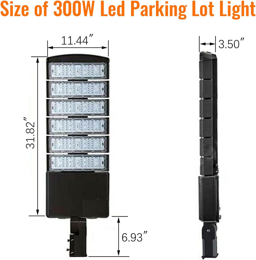 LED Parking Lot Lights 300W Shoebox Light Pole Fixture Lighting Outdoor Site Street Area Light Garage Lighting Road Light 39000 Lumen Daylight White 5000K