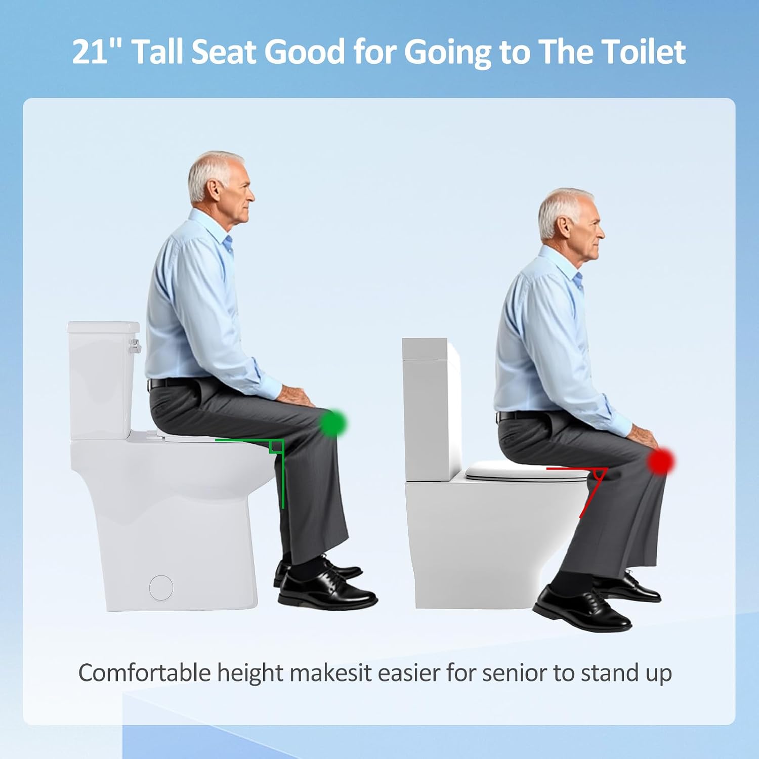 Simple Project 21 inch Tall Toilets for Seniors, Handicap, Tall Person | 12' Rough in Elongated Toilet & Powerful Single Flush 1.28GPF, Extra High Toilet with Soft Closing Seat