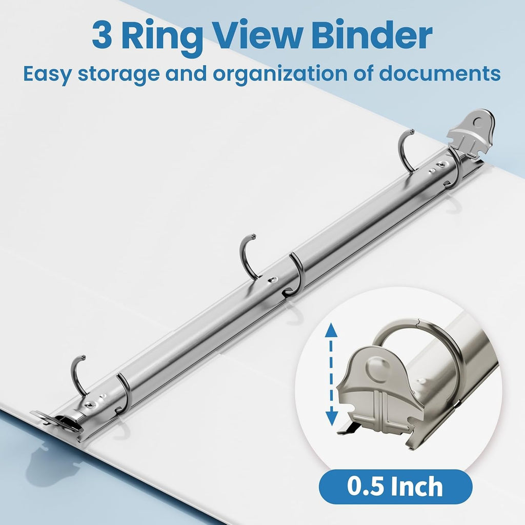SUNEE White Binders 1/2 Inch 36 Pack Bulk, Clear View 3 Ring Binders PVC-Free (Fit 8.5x11 Inches) for School or Office Supplies