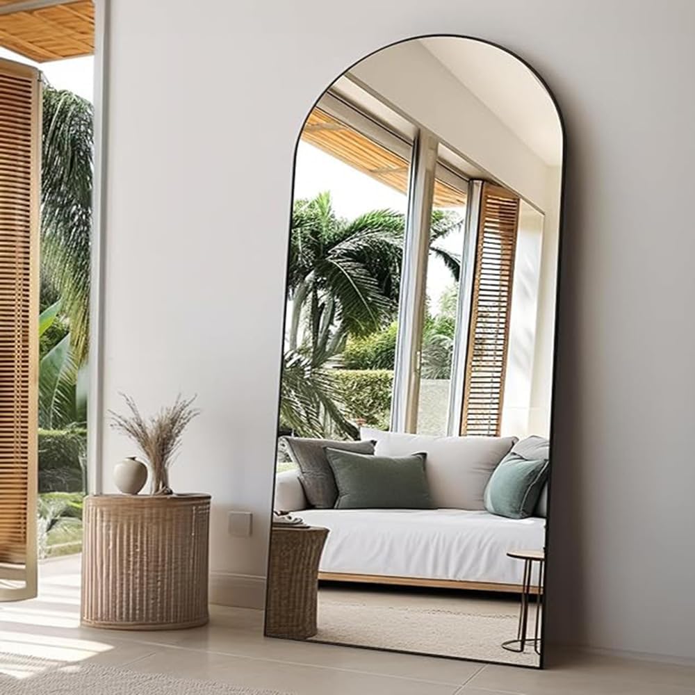 Rowjut Floor Full Length Mirror, Arched Mirrors Full Length 81'x41' Freestanding Large & with Aluminum Frame&Wall Mounted & Hanging or Leaning& Full Body Mirror for Bedroom, Black