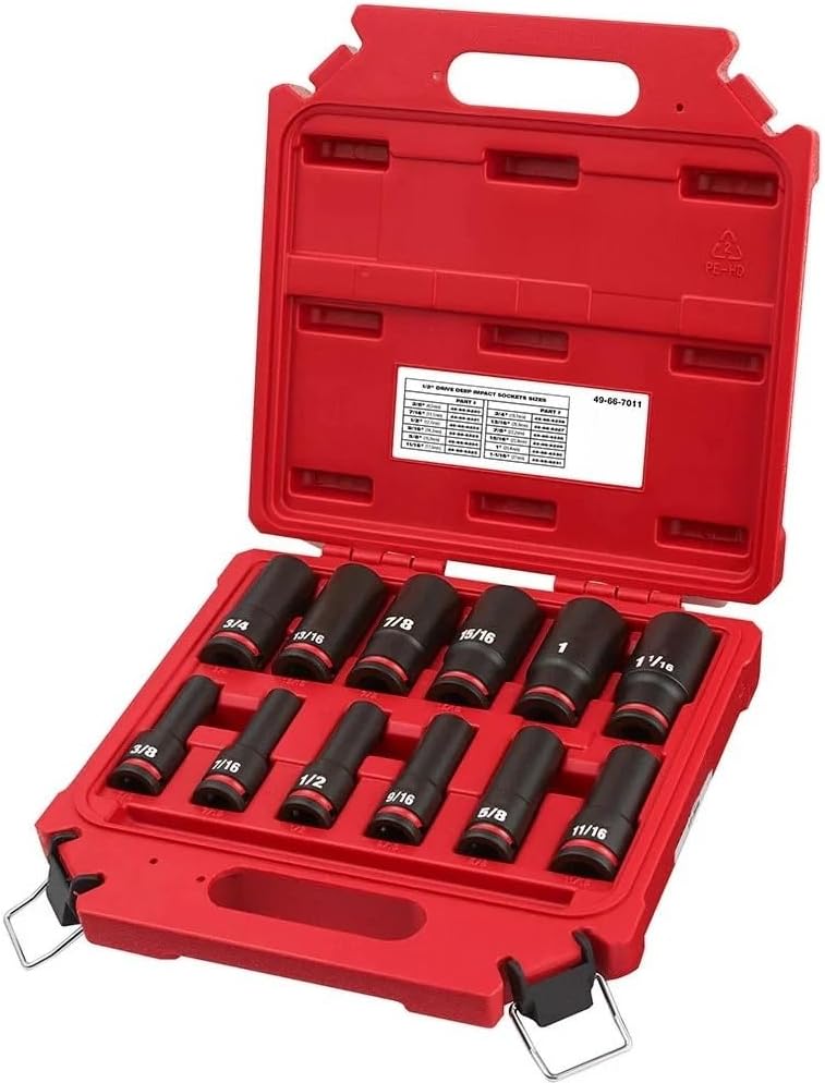 12PC 49-66-7011 Drive Socket Sets for Milwaukee 1/2' Drive 6 Point Impact Socket Set Length 10.8 in Height 11 in Width 2.7 in