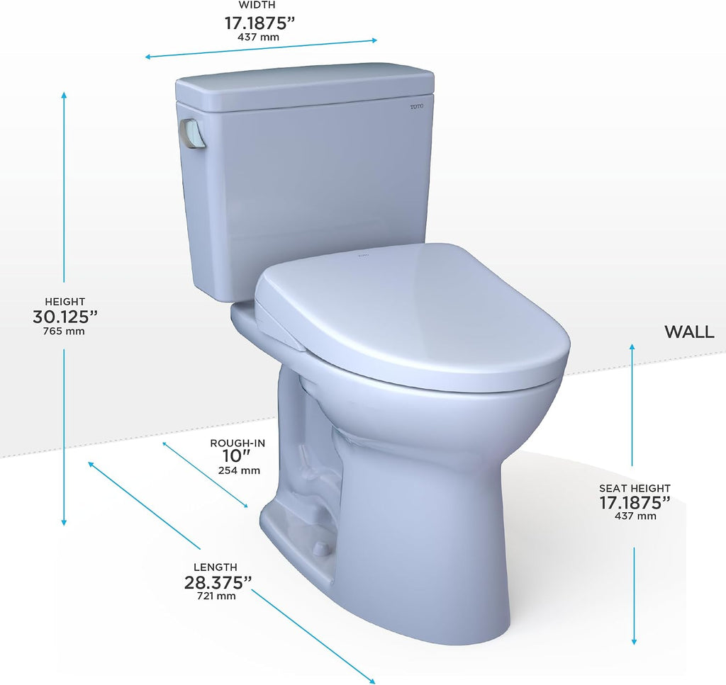 TOTO® Drake® WASHLET®+ Two-Piece Elongated 1.6 GPF Universal Height TORNADO FLUSH® Toilet with S7A Contemporary Bidet Seat, 10 Inch Rough-In, Cotton White - MW7764736CSFG.10#01