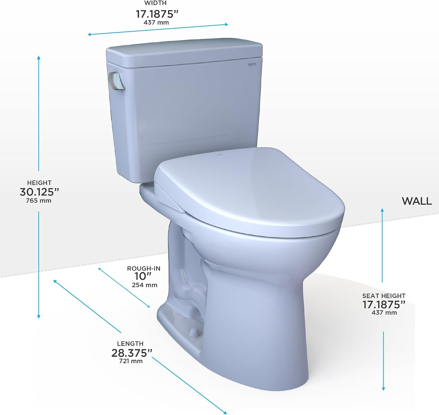 TOTO® Drake® WASHLET®+ Two-Piece Elongated 1.6 GPF Universal Height TORNADO FLUSH® Toilet with S7A Contemporary Bidet Seat, 10 Inch Rough-In, Cotton White - MW7764736CSFG.10#01