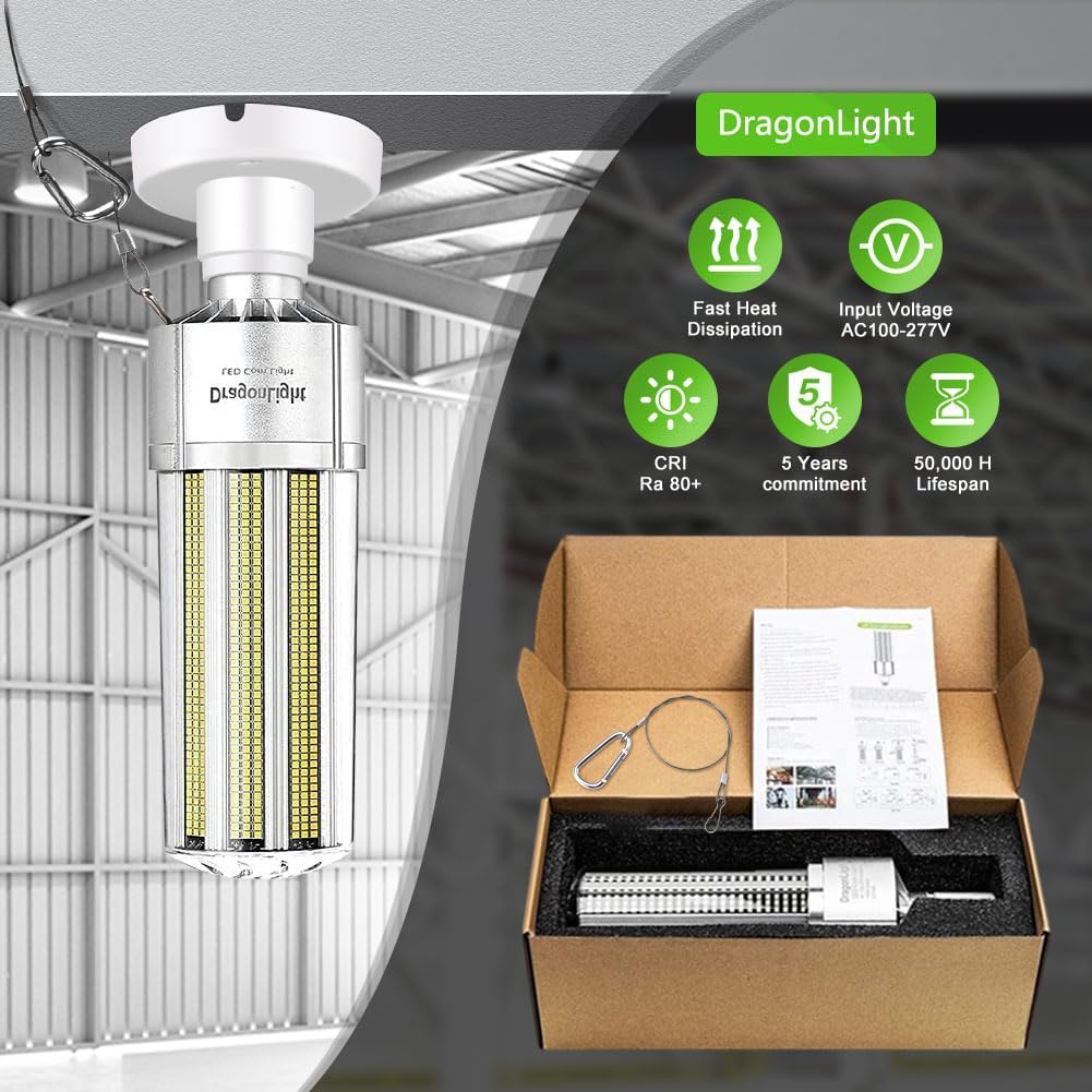 DragonLight 240W Commercial Grade Corn LED Light Bulb (1000 Watt Metal Halide/HID/HPS Replacement) E39 Large Mogul Base LED Lamp 5000K Daylight 32,400 LM for High Bay Area Lighting
