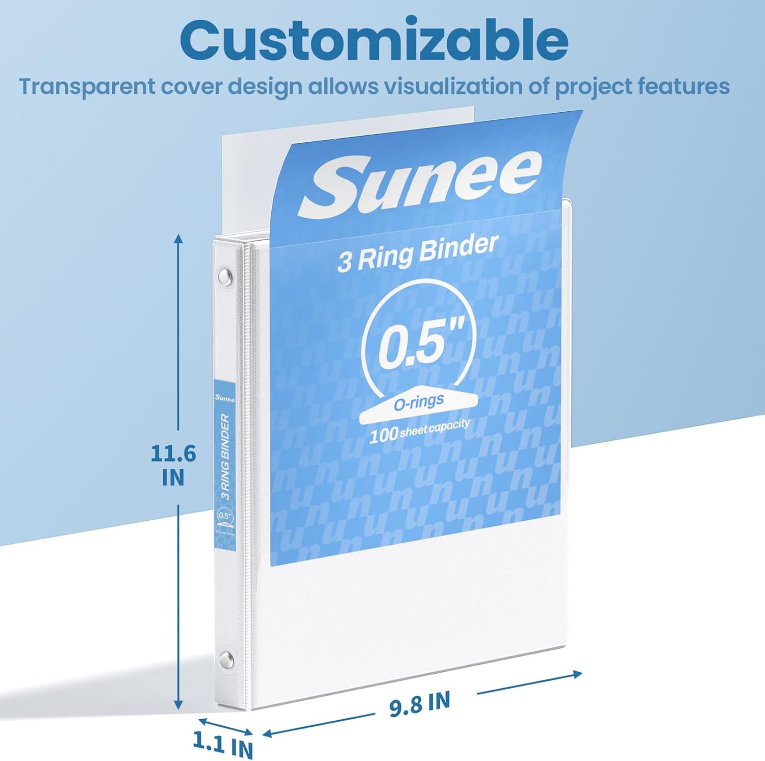 SUNEE White Binders 1/2 Inch 36 Pack Bulk, Clear View 3 Ring Binders PVC-Free (Fit 8.5x11 Inches) for School or Office Supplies