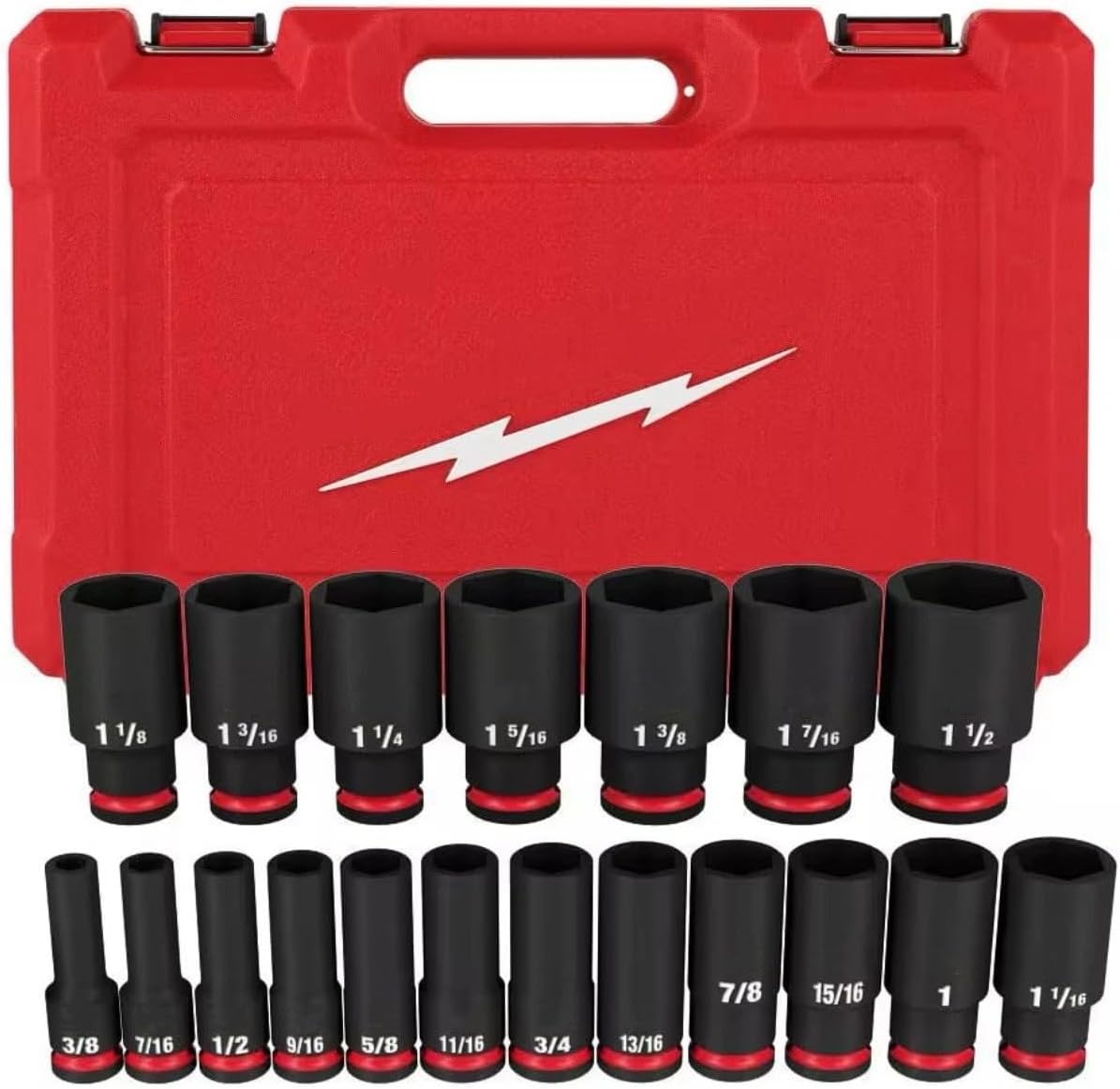 19PC 49-66-7012 Impact Duty Socket Set for Milwaukee 1/2' Drive Socket Set - Black