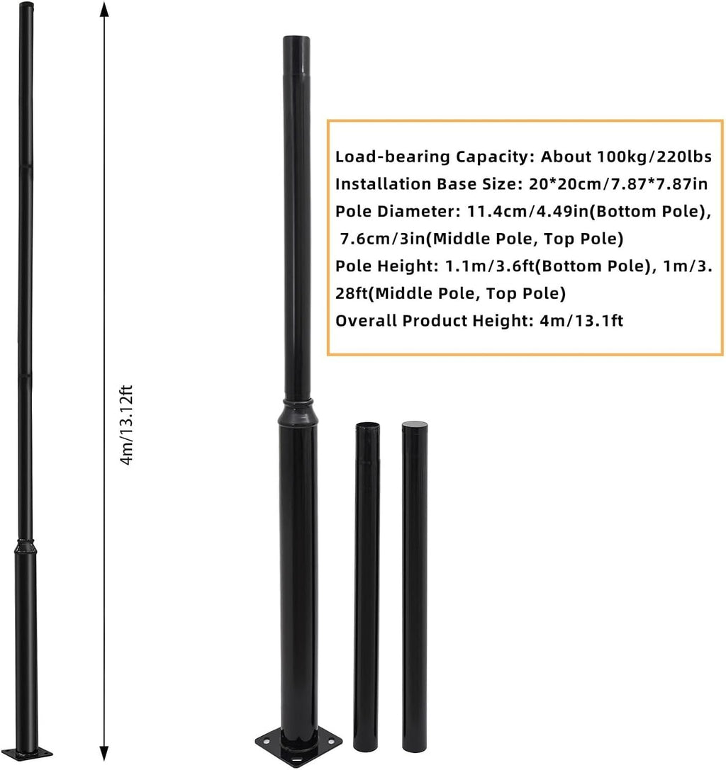 Street Light Pole 13ft Tall, Galvanized Split Street Lamp Post for Outdoor Street Courtyard Parking Lot Lighting Post Fixtures with Mounting Ground Cage (13FT 114+76mm)