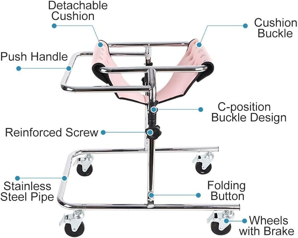 Folding Rollator Rollator Walkers Lightweight Upright Walker for Kids Cerebral Palsy Disability Rehabilitation Training,Foldable Toddlers Rolling Walkers with Wheels and Seat (Color : Pink, Size : S)