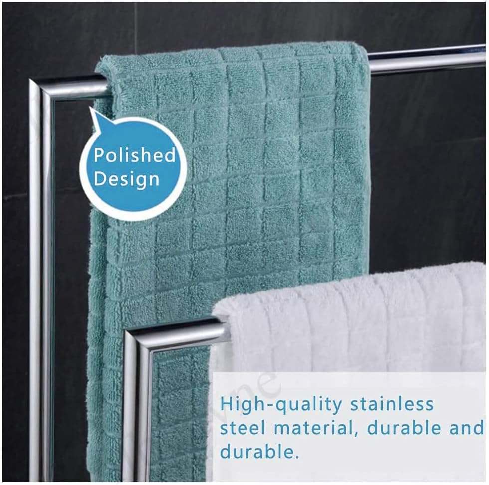 Freestanding Towel Holder with Double Bars for Bathroom Towel Rail Stand and Clothes Drying Rack Airer in Black Color