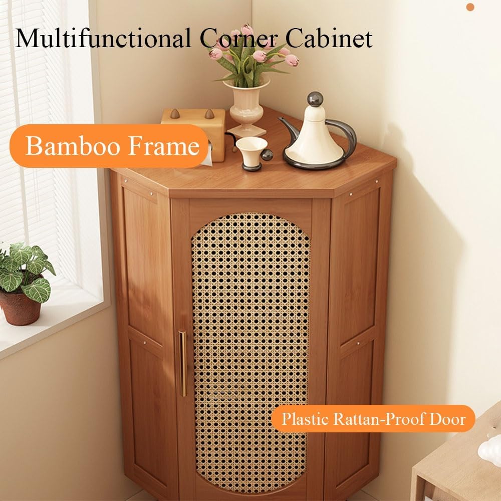 Retro Corner Cabinet, Small Corner Shelf for Living Room, Multifunctional Side Table, Storage Cabinet with Doors for Kitchen, Bathroom(Black)
