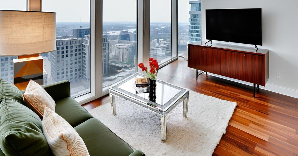 Silver Coffee Tables for Living Room with Dazzling Crushed Crystal Border, Clear Glass Rectangle Center Table Mirrored Finished, Glam Modern Living Room Furniture