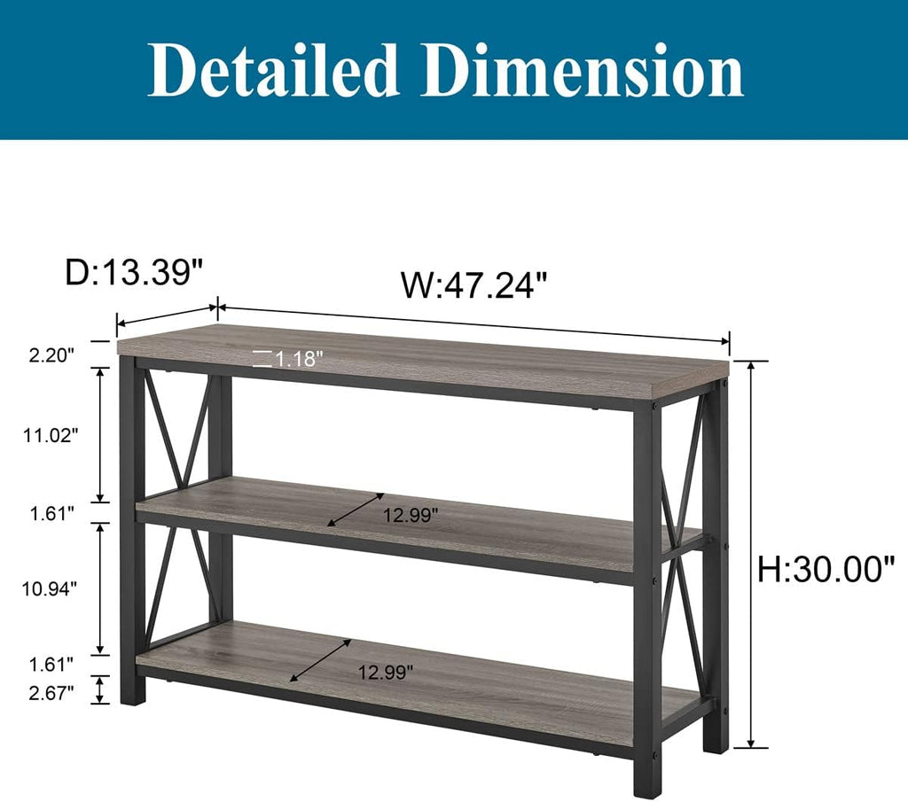 BON AUGURE Industrial Console Table for Entryway with Rustic 5-Tier Ladder Corner Shelf for Living Room and Home Office(Dark Gray Oak)