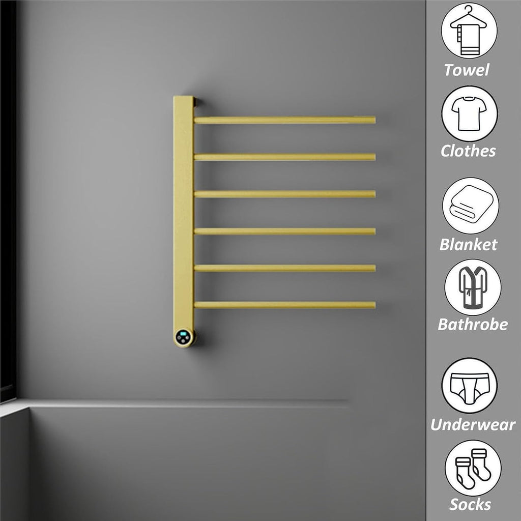 Towel Warmer Black,Wall Mounted S for Bathroom,Stainless Steel Heated Towel Rack, Drying with Intelligent Touch Screen Timer-White(Gold)