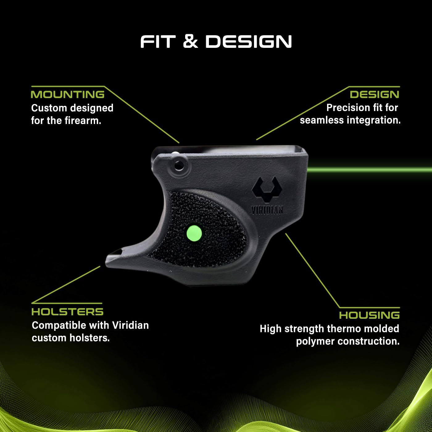 Viridian E Series Green Laser Sight, Custom Gun Fits, Railed or Non-Railed Pistols, Class 3R Green Laser Sight, 5mW Output