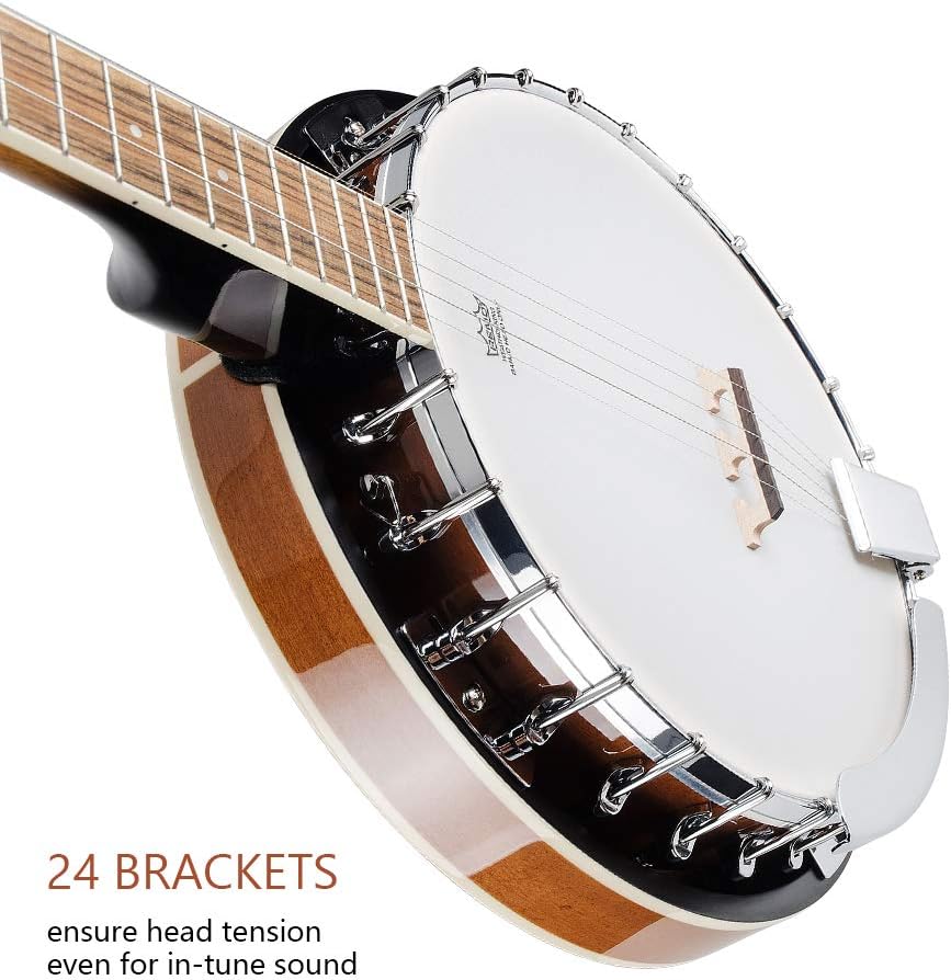 Vangoa Banjo 5 String Full Size Banjos Set with Resonator, Remo Head, Beginner Banjo Kit with Closed Back, Premium Accessories for Adults, Teenager