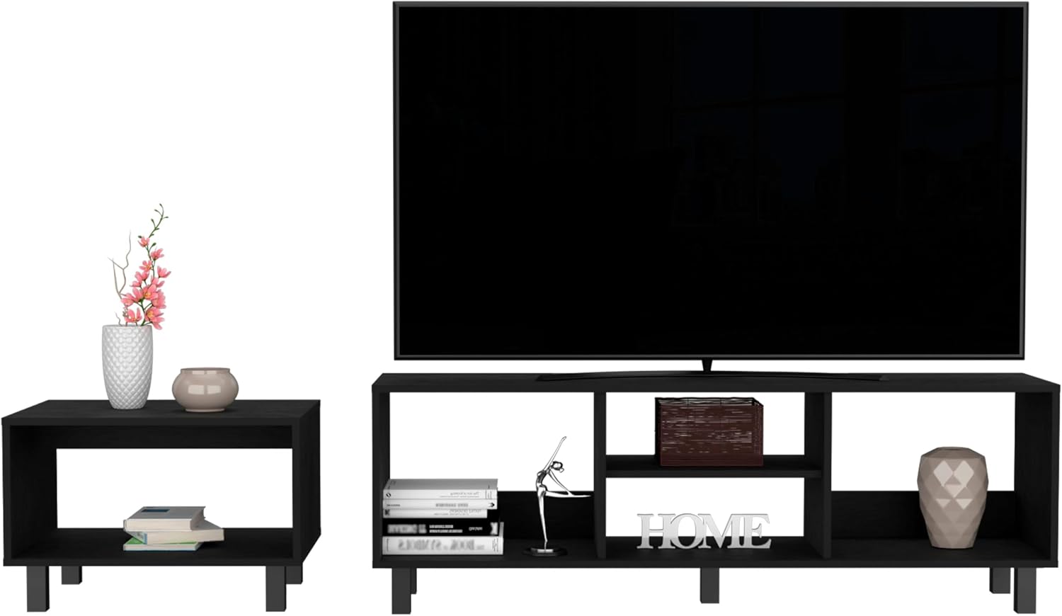DEPOT E-SHOP Carter 2 Piece Living Room Set, Streamlined with TV Stand and Coffee Table, Black