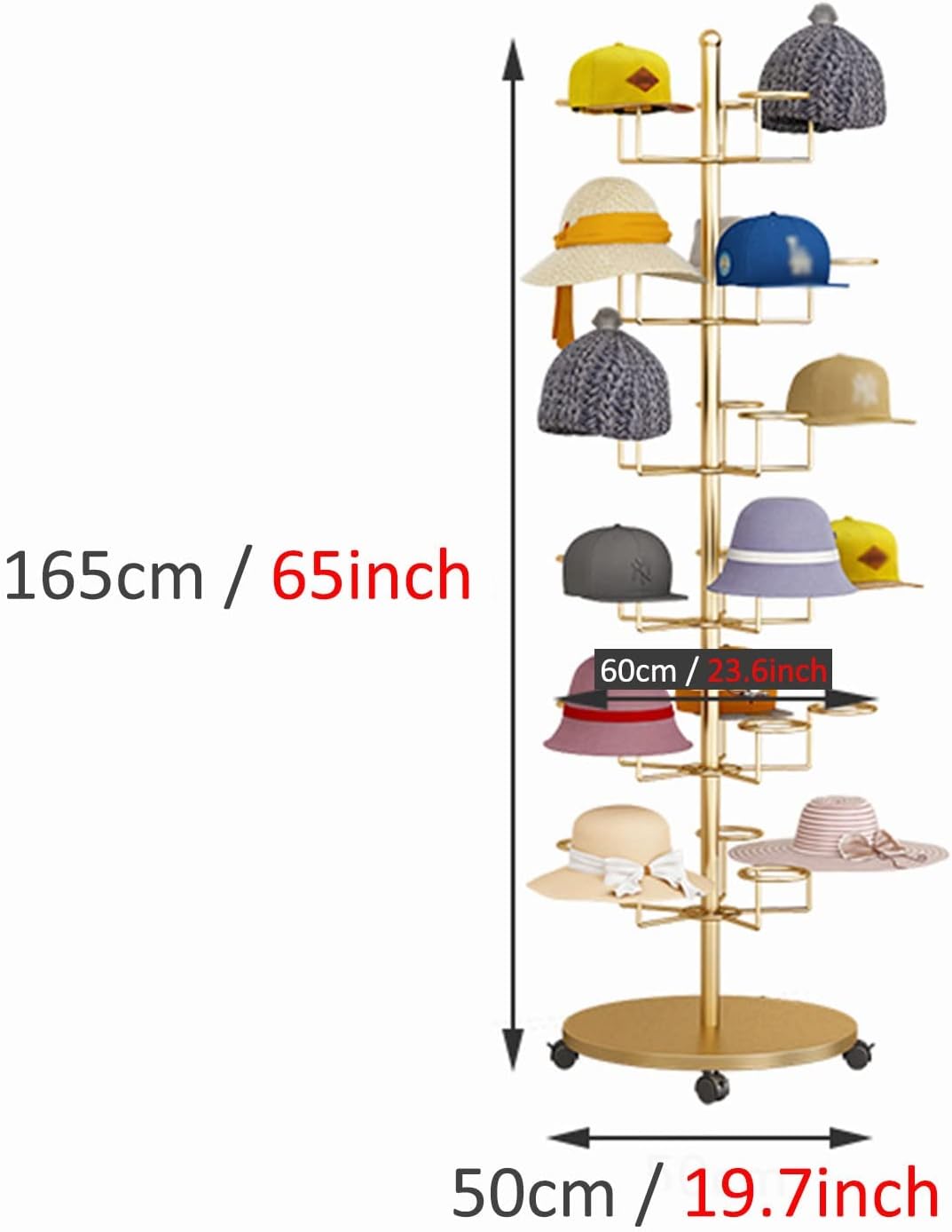Hat Display Stand Large Capacity Hat Storage Organizers for Women, 6 Tiers Standing Hat Display Rack for Baseball Caps, Commercial and Home Use