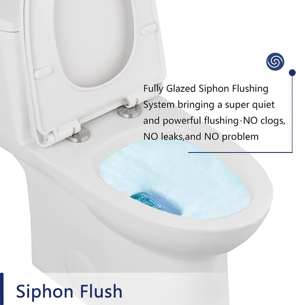 One Piece Toilet, DeerValley DV-1F52677A ADA Height 17', Dual-Flush 0.8/1.28 GPF, 12' Rough In, Elongated Soft Closing Seat Included, High Efficiency White Toilet