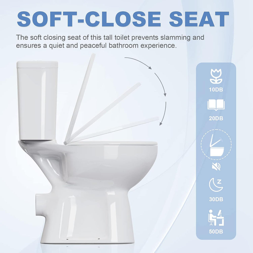 Simple Project 19' Rear Outlet Extra Tall Toilets, Two Piece Comfortable High Toilets For Seniors, White Tall Toilet With Dual Flush 0.8/1.28 GPF & Soft Closing Seat