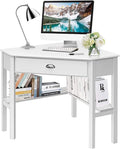 HOMGX Corner Desk With Storage Drawer and Shelves - Writing and Study Computer Workstation for Home Office, White
