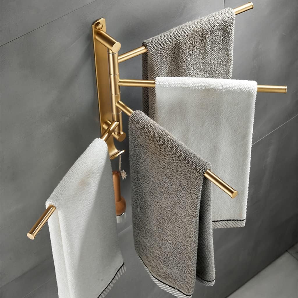 Towel Racks,Towel Holder Towel Rail for Bathroom, All-Copper Bathroom Hand Towel Holder, Brushed Rotating Towel Bar, Bathroom Drying Rack Multi-Rod Hanger/Black Gold 4 Rods with Hooks/a Dign