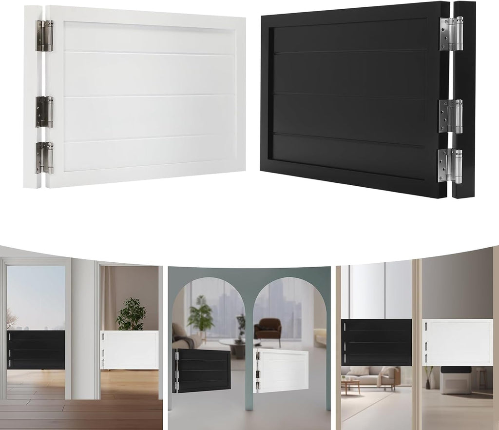 Swinging Doors, Solid Wood Saloon Half Door, Interior Cafe Door for Hallway Kitchen Bar Pub Entrance Partition, Single Dutch Doors with 3 Spring Hinges(Black,35.4x23.6in)