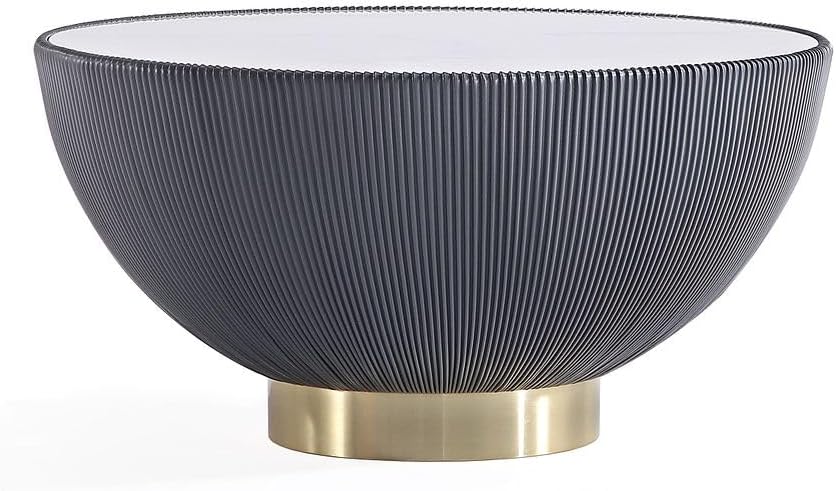 Manhattan Comfort Modern Anderson Coffee Table and End Table 2.0 Upholstered in Grey Leatherette with Ceramic Faux Tabletop - Set of 2