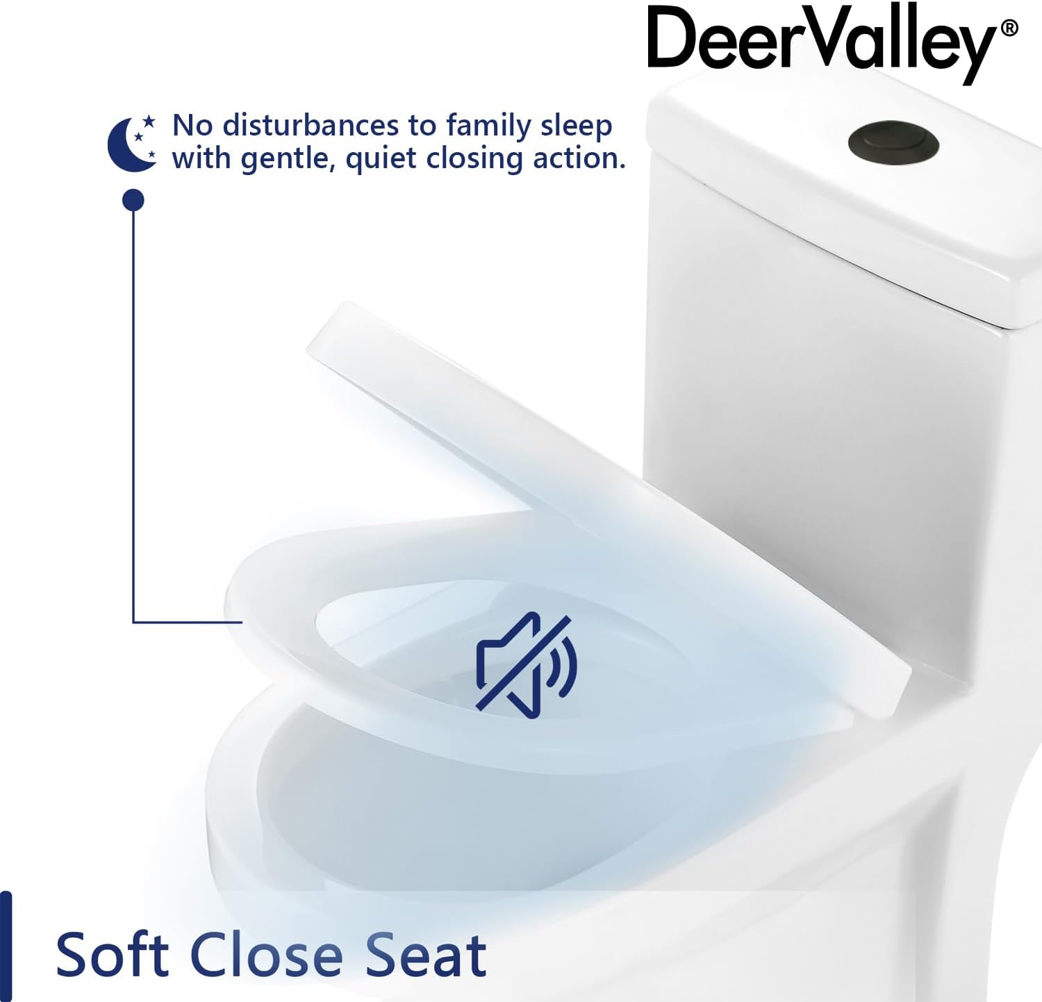DeerValley Compact One-Piece Toilet 12 Inch Rough-In Black Button Accent Space-Saving Toilets for Tiny Bathrooms White Finish