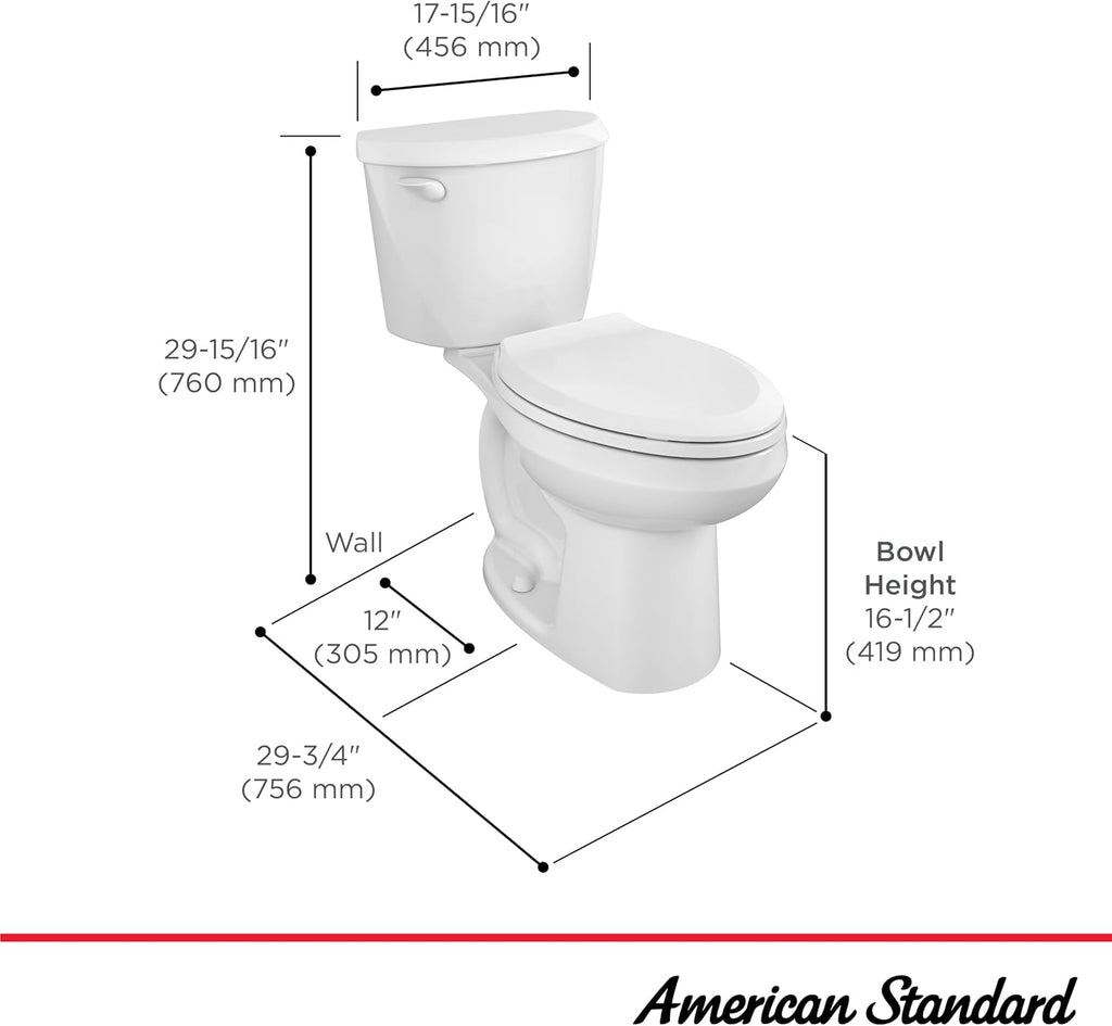 American Standard 250AA104.020 Colony 3 Two-Piece Toilet, Elongated Front, Chair Height, White, 1.28 gpf