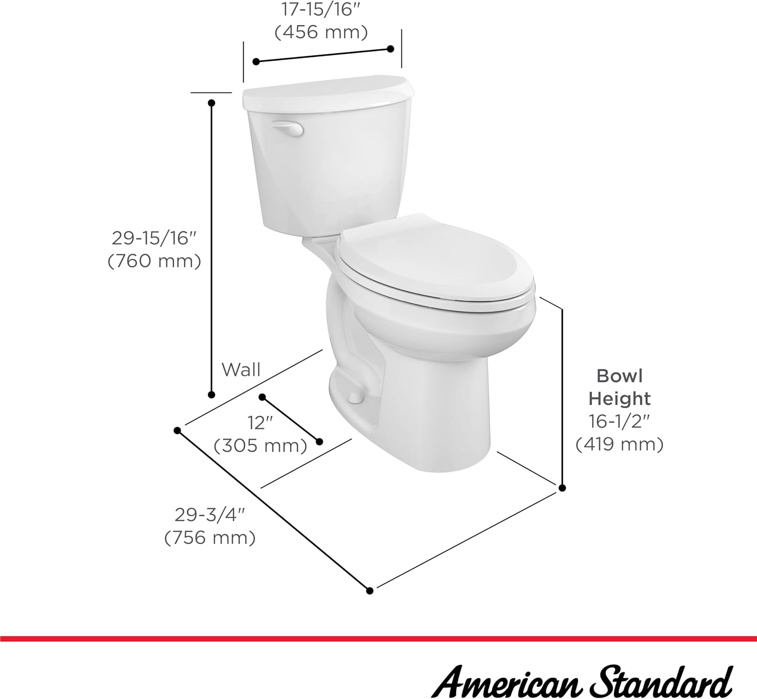 American Standard 250AA104.020 Colony 3 Two-Piece Toilet, Elongated Front, Chair Height, White, 1.28 gpf