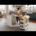 EROMMY 52' Extendable Kitchen Island with Faux Marble Top, Rolling Kitchen Cart with Pull-Out Dining Table, Spice Rack, Towel Bar, Mobile Breakfast Bar Station with Storage for Small Space (White)