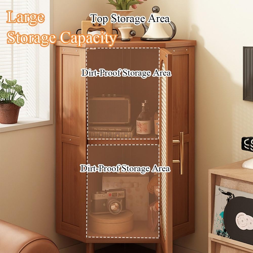 Retro Corner Cabinet, Small Corner Shelf for Living Room, Multifunctional Side Table, Storage Cabinet with Doors for Kitchen, Bathroom(Brown)