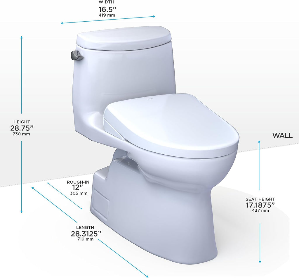 TOTO® WASHLET®+ Carlyle® II One-Piece Elongated 1.28 GPF Toilet with Auto Flush WASHLET®+ S7 Contemporary Bidet Seat, Cotton White - MW6144726CEFGA#01